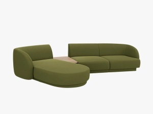 COLTAR MILEY, CU 3 LOCURI, PE STANGA, VERDE MASLINIU INCHIS, CU TAPITERIE DIN TEXTIL BOUCLE BALOO, MICADONI - Img 3