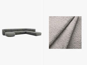 COLTAR MILEY, CU 6 LOCURI, PE DREAPTA, GRI DESCHIS, CU TAPITERIE DIN TEXTIL BOUCLE BALOO, MICADONI