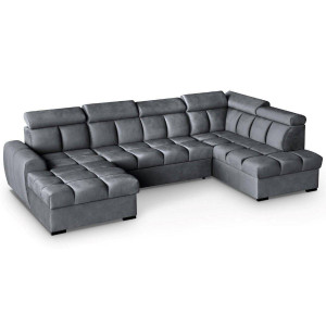 COLTAR MODERN DEOSEBIT, GOMEZ U 330CM, DIN CATIFEA DE CULOARE GRI INCHIS, CONFORT SPORIT, MARS