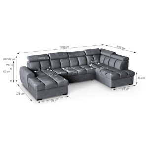 COLTAR MODERN DEOSEBIT, GOMEZ U 330CM, DIN CATIFEA DE CULOARE GRI INCHIS, CONFORT SPORIT, MARS - Img 8