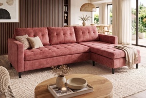 COLTAR MODERN STOCKHOLM 220CM, 3 LOCURI, CU SEZLONG, REALIZAT DIN TEXTIL FOARTE FIN- CATIFEA, CULOARE ROZ ANTICHIZAT - Img 11