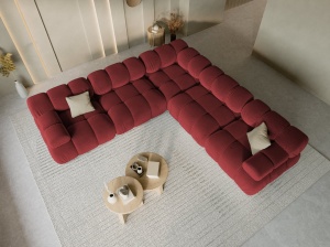 COLTAR MODULAR BELLIS, 5 LOCURI, 282 CM, ROSU INCHIS 59, TAPITERIE DIN CATIFEA, DESIGN DEOSEBIT