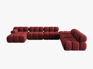 COLTAR MODULAR BELLIS, DREAPTA, 6 LOCURI, 379 CM, ROSU INCHIS 59, TAPITERIE DIN CATIFEA, DESIGN DEOSEBIT - Img 5