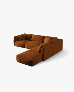 COLTAR MODULAR CHRIS, PE DREAPTA, 290X295, CARAMIZIU, CU TAPITERIE DIN TEXTIL CATIFEA CASINO, MICADONI - Img 3