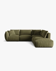COLTAR MODULAR CHRIS, PE DREAPTA, 290X295, VERDE DESCHIS, CU TAPITERIE DIN TEXTIL CATIFEA CASINO, MICADONI