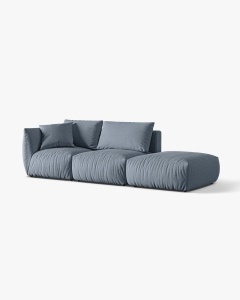 COLTAR MODULAR CHRIS, PE DREAPTA, 315X100, ALBASTRU PAL, CU TAPITERIE DIN TEXTIL STRUCTURAT LINS, MICADONI - Img 3