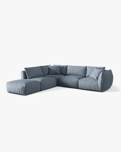 COLTAR MODULAR CHRIS, PE STANGA, 290X295, ALBASTRU PAL, CU TAPITERIE DIN TEXTIL STRUCTURAT LINS, MICADONI - Img 3