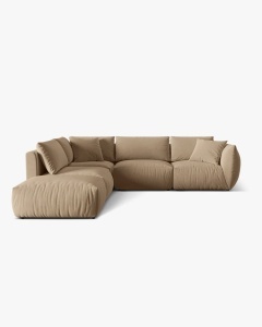 COLTAR MODULAR CHRIS, PE STANGA, 290X295, BEJ MIGDALA, CU TAPITERIE DIN TEXTIL CATIFEA CASINO, MICADONI
