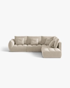 COLTAR MODULAR, CU 4 LOCURI, BLOOM, PE DREAPTA, BEJ DESCHIS, 316 CM, CU TAPITERIE DIN TEXTIL STRUCTURAT WIND, MICADONI
