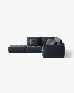 COLTAR MODULAR, CU 4 LOCURI, BLOOM, PE STANGA, ALBASTRU MARIN, 316 CM, CU TAPITERIE DIN TEXTIL STRUCTURAT WIND, MICADONI - Img 3