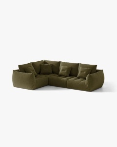 COLTAR MODULAR, CU 4 LOCURI, BLOOM, PE STANGA, VERDE DESCHIS, 316 CM, CU TAPITERIE DIN TEXTIL CATIFEA CASINO, MICADONI - Img 2