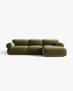 COLTAR MODULAR, OPHELIA, VERDE, PE DREAPTA, 297 CM, CU TAPITERIE DIN TEXTIL CATIFEA VENUS, MICADONI