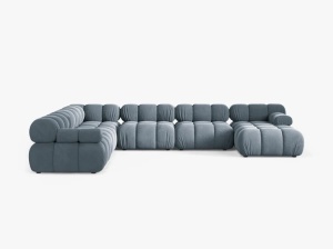 COLTAR MODULAR PANORAMIC BELLIS, PE STANGA, ALBASTRU DESCHIS, CU TAPITERIE DIN CATIFEA BLUVEL, MICADONI - Img 2