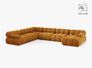 COLTAR MODULAR PANORAMIC BELLIS, PE STANGA, GALBEN, CU TAPITERIE DIN CATIFEA VENUS, MICADONI