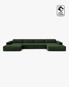COLTAR PANORAMIC, CU 6 LOCURI, JODIE, 364X162 CM, ADANCIME SCAUN 62 CM, VERDE SMARALD, TAPITAT CU TAPITERIE DIN TEXTIL CATIFEA VENUS, MICADONI