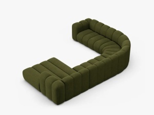 COLTAR PANORAMIC LUPIN, 370, PE STANGA, VERDE MASLINIU INCHIS, CU TAPITERIE DIN TEXTIL BOUCLE BALOO, MICADONI - Img 4