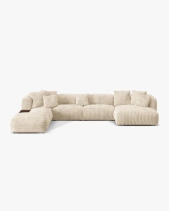 COLTAR PANORAMIC MARTINA, BEJ DESCHIS, 406 CM, STANGA, CU TAPITERIE DIN TEXTIL CORDOI TILIA, MICADONI