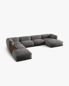COLTAR PANORAMIC MARTINA, GRI, 406 CM, STANGA, CU TAPITERIE DIN TEXTIL CATIFEA VOGUE, MICADONI - Img 2