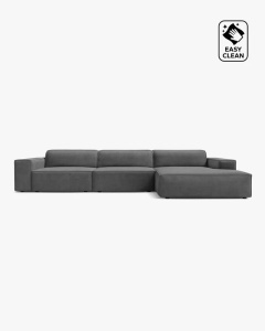 COLTAR PE DREAPTA JODIE, CU 4 LOCURI, 284X162 CM, ADANCIME SCAUN 62 CM, GRI, TAPITAT CU TAPITERIE DIN TEXTIL CATIFEA VENUS, MICADONI