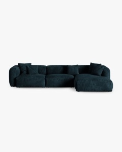 COLTAR PE DREAPTA MARTINA, 330X176 CM, ADANCIME SCAUN 90 CM, ALBASTRU INCHIS, TAPITAT CU TAPITERIE DIN TEXTIL CATIFEA VOGUE, MICADONI