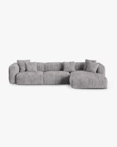 COLTAR PE DREAPTA MARTINA, 330X176 CM, ADANCIME SCAUN 90 CM, GRI DESCHIS, TAPITAT CU TAPITERIE DIN TEXTIL CORDOI TILIA, MICADONI