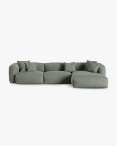COLTAR PE DREAPTA MARTINA, 330X176 CM, ADANCIME SCAUN 90 CM, VERDE MUSCHI, TAPITAT CU TAPITERIE DIN TEXTIL STRUCTURAT BOSTON, MICADONI