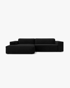 COLTAR PE STANGA JODIE, CU 3 LOCURI, 224X162 CM, ADANCIME SCAUN 62 CM, NEGRU, TAPITAT CU TAPITERIE DIN TEXTIL CATIFEA BLUVEL MICADONI