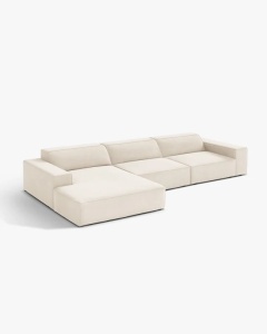 COLTAR PE STANGA JODIE, CU 4 LOCURI, 284X162 CM, ADANCIME SCAUN 62 CM, BEJ DESCHIS, TAPITAT CU TAPITERIE DIN TEXTIL CATIFEA BLUVEL, MICADONI - Img 2