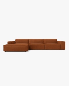 COLTAR PE STANGA JODIE, CU 4 LOCURI, 284X162 CM, ADANCIME SCAUN 62 CM, CARAMIZIU, TAPITAT CU TAPITERIE DIN TEXTIL BOUCLE BALOO, MICADONI