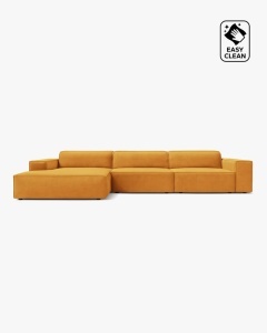 COLTAR PE STANGA JODIE, CU 4 LOCURI, 284X162 CM, ADANCIME SCAUN 62 CM, GALBEN, TAPITAT CU TAPITERIE DIN TEXTIL CATIFEA VENUS, MICADONI