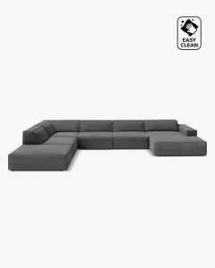 COLTAR PE STANGA JODIE, CU 7 LOCURI, 361X258 CM, ADANCIME SCAUN 62 CM, GRI, TAPITAT CU TAPITERIE DIN TEXTIL CATIFEA VENUS, MICADONI