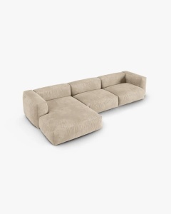 COLTAR PE STANGA MARTINA, 330X176 CM, ADANCIME SCAUN 90 CM, BEJ DESCHIS, TAPITAT CU TAPITERIE DIN TEXTIL CATIFEA VOGUE, MICADONI - Img 3