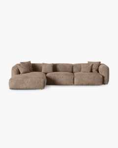COLTAR PE STANGA MARTINA, 330X176 CM, ADANCIME SCAUN 90 CM, BEJ INCHIS, TAPITAT CU TAPITERIE DIN TEXTIL CATIFEA VOGUE, MICADONI