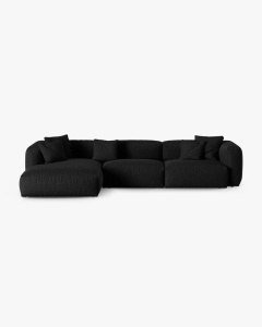COLTAR PE STANGA MARTINA, 330X176 CM, ADANCIME SCAUN 90 CM, NEGRU, TAPITAT CU TAPITERIE DIN TEXTIL STRUCTURAT BOSTON, MICADONI