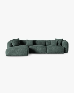 COLTAR PE STANGA MARTINA, 330X176 CM, ADANCIME SCAUN 90 CM, VERDE MUSCHI, TAPITAT CU TAPITERIE DIN TEXTIL CATIFEA VOGUE, MICADONI