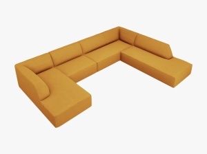 COLTAR RUBY, CU 7 LOCURI, PE DREAPTA, GALBEN, CU TAPITERIE DIN TEXTIL STRUCTURAT OTTAWA, MICADONI - Img 3
