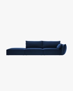 COLTAR SPATIOS SI CONFORTABIL KAELLE, 264 CM, PE STANGA, ALBASTRU ROYAL, CU TAPITERIE DIN TEXTIL CATIFEA BLUVEL, MICADONI