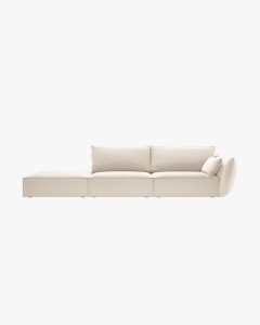 COLTAR SPATIOS SI CONFORTABIL KAELLE, 264 CM, PE STANGA, BEJ DESCHIS, CU TAPITERIE DIN TEXTIL CATIFEA BLUVEL, MICADONI