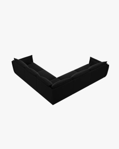 COLTAR SPATIOS SI CONFORTABIL KAELLE, 286 CM, CU 7 LOCURI, NEGRU, CU TAPITERIE DIN TEXTIL CATIFEA BLUVEL, MICADONI - Img 3