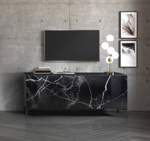 COMODA/BUFET 165CM, KIM BLACK, COD 4969, STIL MODERN, REALIZATA DIN METAL SI PANOURI ECO - Img 4