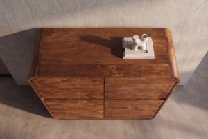 COMODA INALTA LIVING MONZA 120CM, REALIZATA DIN LEMN DE MANGO, DETALII AURII, CULOARE MARO/AURIU - Img 2