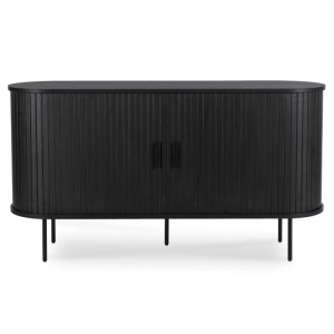COMODA LIVING 140CM, ARTIM MEBLE, CU 2 USI GLISANTE SI SERTARE, REALIZATA DIN MDF, CULOARE NUC, STIL MODERN - Img 5