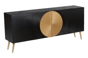 COMODA LIVING AURUM 177CM, REALIZAT DIN LEMN DE MANGO SI PICIOARE DIN METAL, CULOARE NEGRU/AURIU