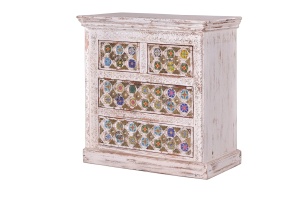 COMODA LIVING BAKHRA 90CM, REALIZATA DIN LEMN DE MANGO, CULOARE ALB ANTICHIZAT/MULTICOLOR, GINER Y COLOMER - Img 2