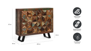 COMODA LIVING DIAMOND 100CM, REALIZATA DIN LEMN DE MANGO SI METAL, CULOARE MULTICOLOR, GINER Y COLOMER - Img 7