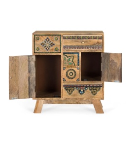 COMODA LIVING KEA 61CM, REALIZATA DIN LEMN DE MANGO SI METAL, CULOARE NATUR/ MULTICOLOR, GINER Y COLOMER - Img 3