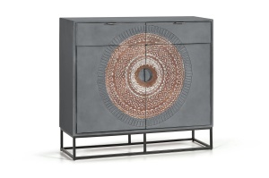 COMODA LIVING MANDALA 100CM, REALIZATA DIN LEMN DE MANGO SI METAL, CULOARE GRI/NEGRU/MARO, GINER Y COLOMER
