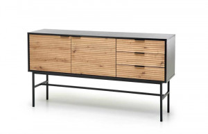 COMODA LIVING MURANO KM-1, 160X86 CM, STEJAR ARTISAN/NEGRU, DIN MDF FURNIRUIT SI METAL, STIL MODERN