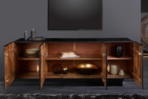 COMODA LIVING SUSPENDATA 177CM, GOLDEN SUNSET, NEGRU/AURIU, DIN LEMN MASIV DE MANGO SI METAL - Img 8