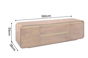 COMODA LIVING TV 160CM, REALIZATA DIN LEMN DE MANGO, DETALII AURII, CULOARE MARO/AURIU - Img 8